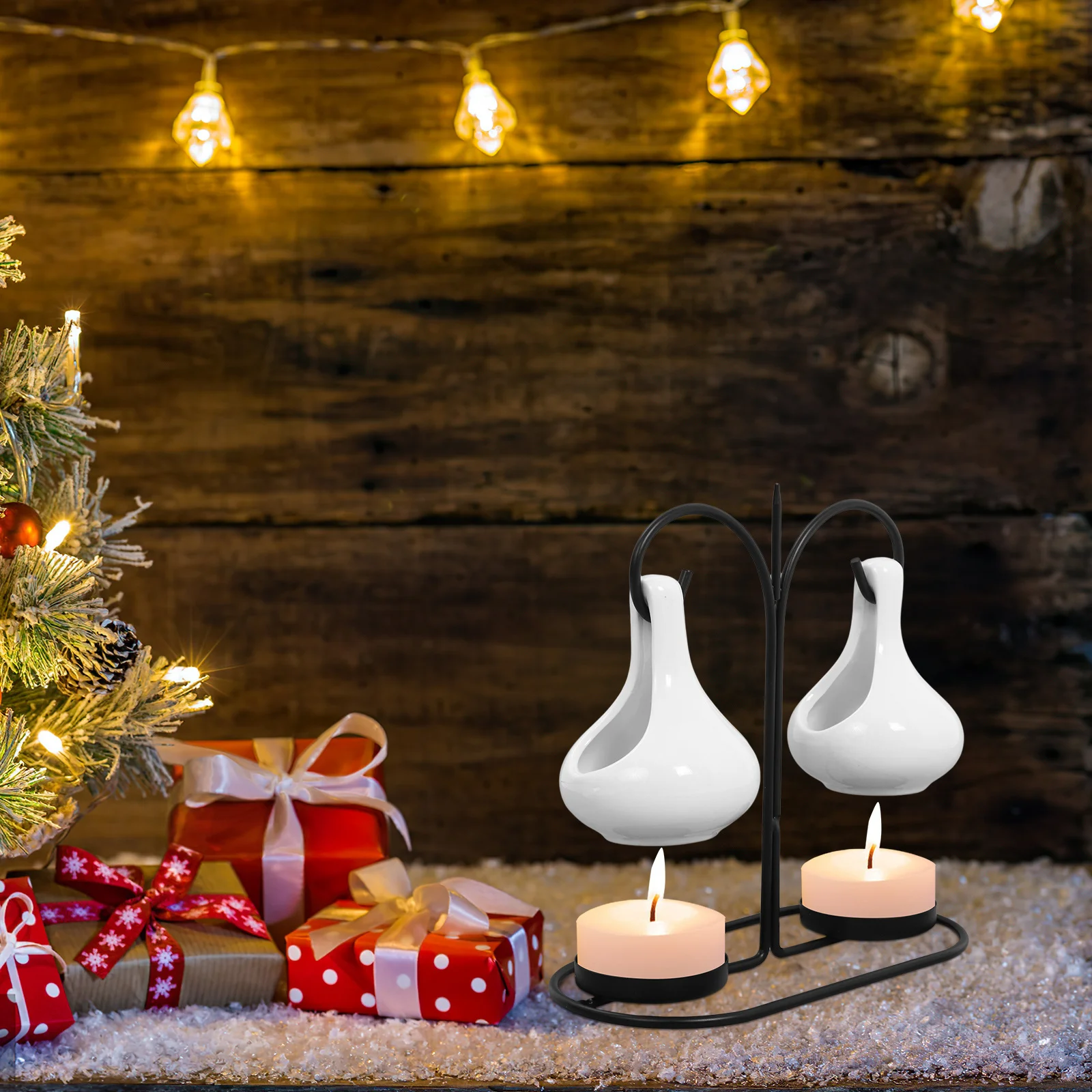 

1Set Double Hanging Ceramic Aroma Diffuser Essential Oil Burner Wax Melt Holder Tealight Home Use