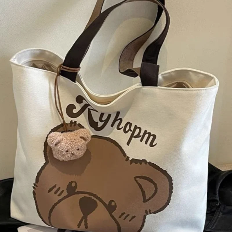 Commuting Cartoon Ins Single Shoulder Large Capacity Student Bag Tote Versatile Student Classroom Canvas Handbag