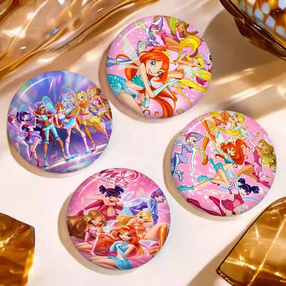 Broches de fotos del Club W-Winx de dibujos animados, insignias redondas creativas, regalos, pines de 32/44/58 mm