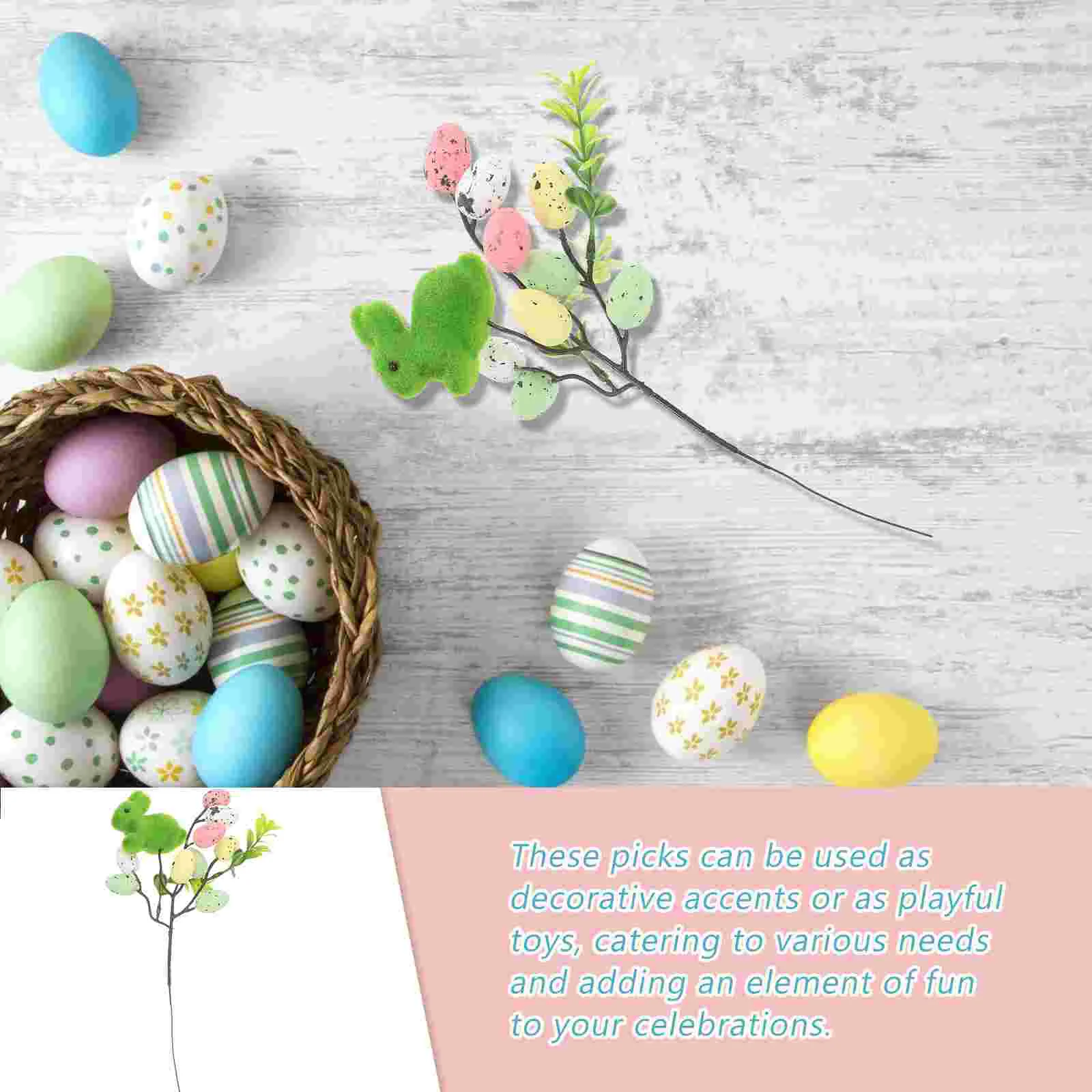 Künstliches Osterhasen-Spray, Pastell-Ostereier, Zweig, dekorative Frühlingsblumenstiele, gesprenkelte Osterpicks für Par