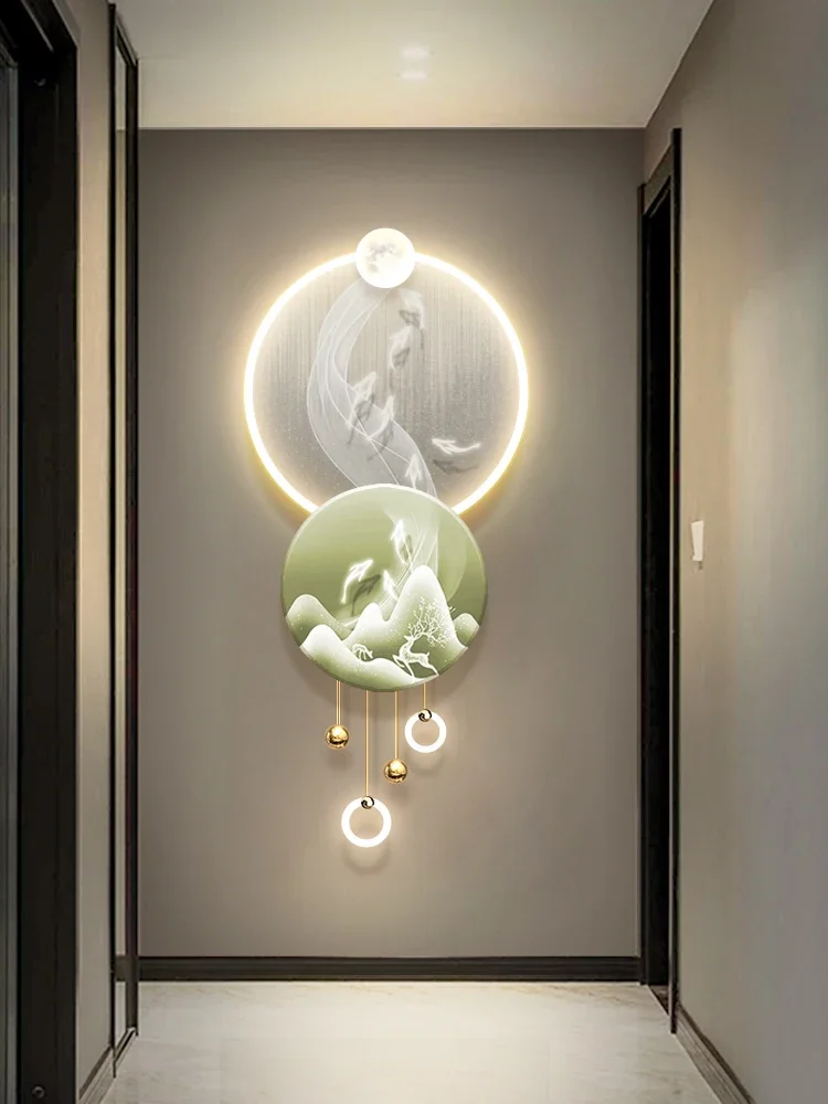 Entrance decorative painting wall lamp modern light luxury high-end corridor end three-dimensional luminous wall painting LED ha