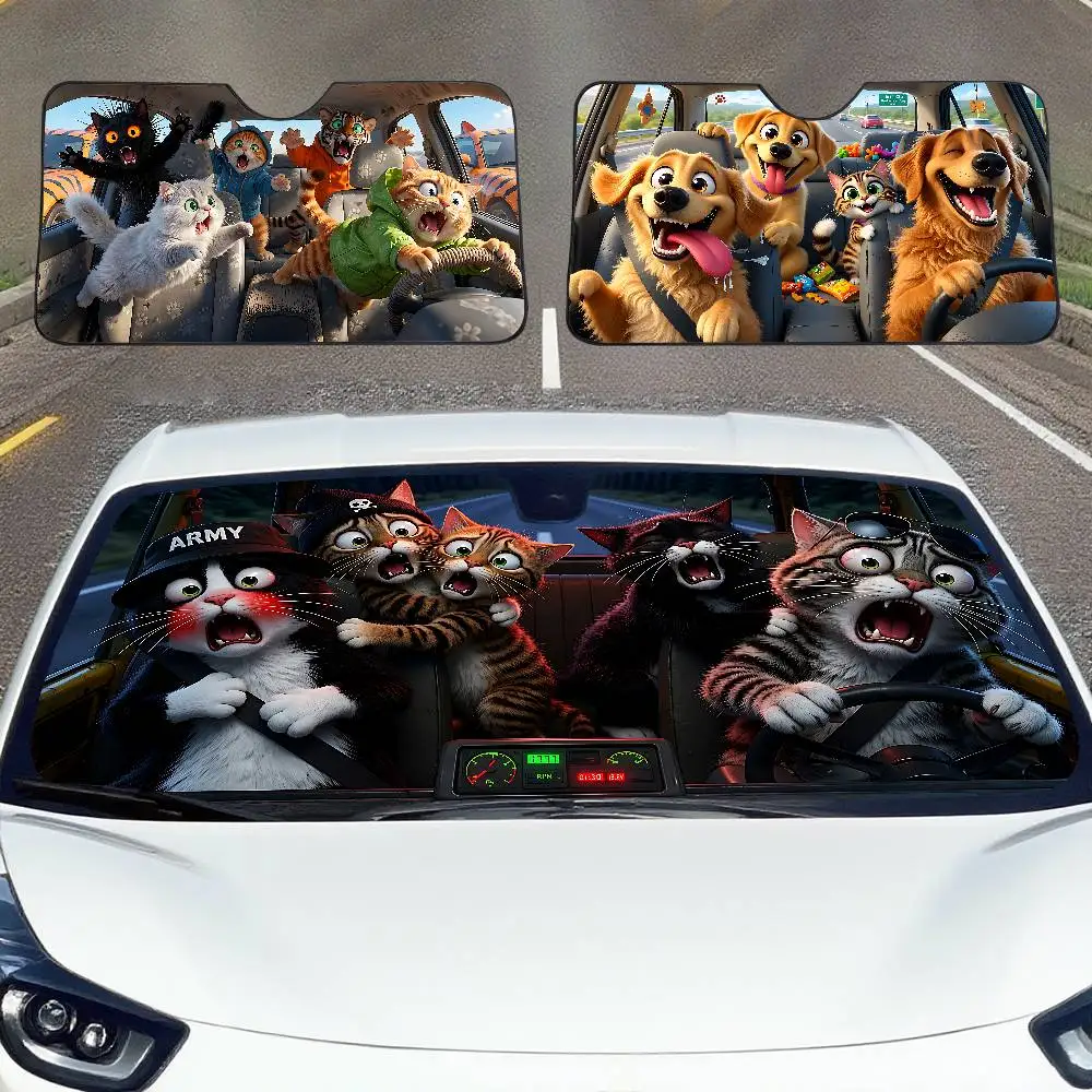 Cute Quirky Pet-Themed Car SunShade Windshield Car Windscreen Cover Sun Shade Auto Visor Car Accessories