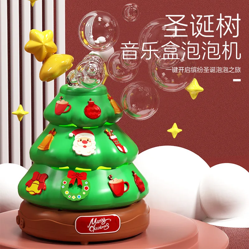 

Electric Christmas Tree Model Bubble Machine with Music Light Spray Bubbles Outdoor Party Toys for Boys Girls Christmas Gifts