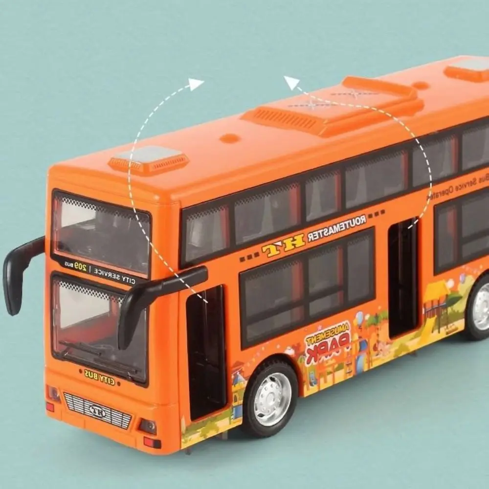Light Music Double Decker Bus Model Friction Powered City Bus Pull Back Vehicles Open the Door Die Cast Sightseeing Bus Model