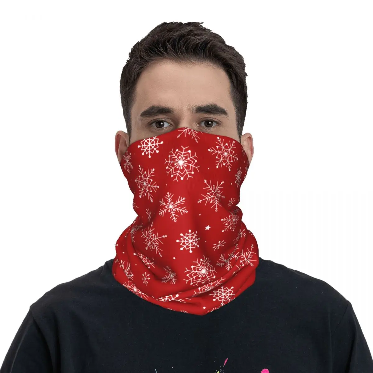 Christmas Snowflakes Stars Wrap Scarf Merch Neck Cover Xmas Red Bandana Summer Fishing Face Mask Unisex Breathable