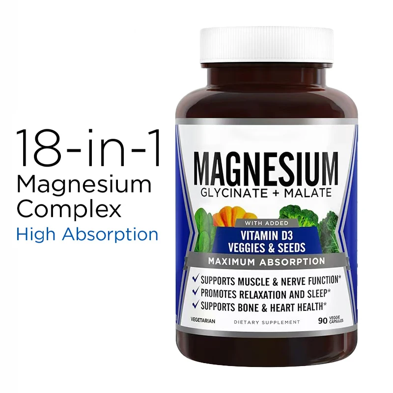 Magnesium Glycinate Malate Supplement to Support Stress Relief, Sleep, Heart Health, Nerves, Muscles and Metabolism, 90 Capsules
