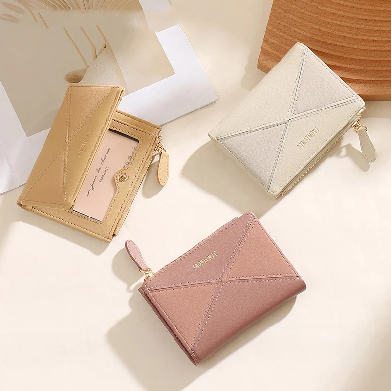 

Модный женский короткий кошелек в стиле колор-блок, роскошный двухслойный кошелек контрастных цветов, простой держатель для карт с несколькими отделениями и карманом для монет
