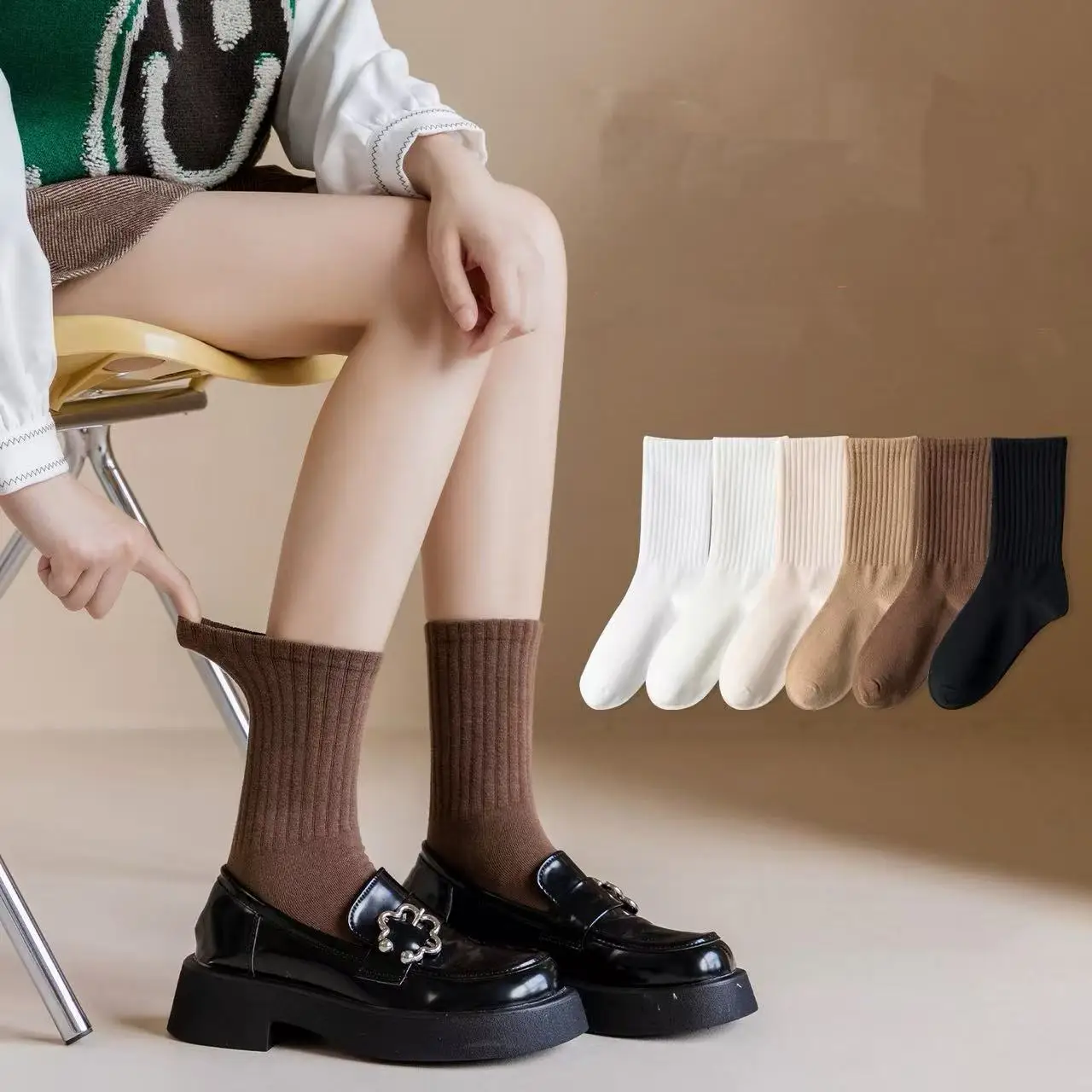 

Весенне-осенние классические однотонные универсальные длинные носки в вертикальную полоску, пухлые носки, модный тренд, Рождество