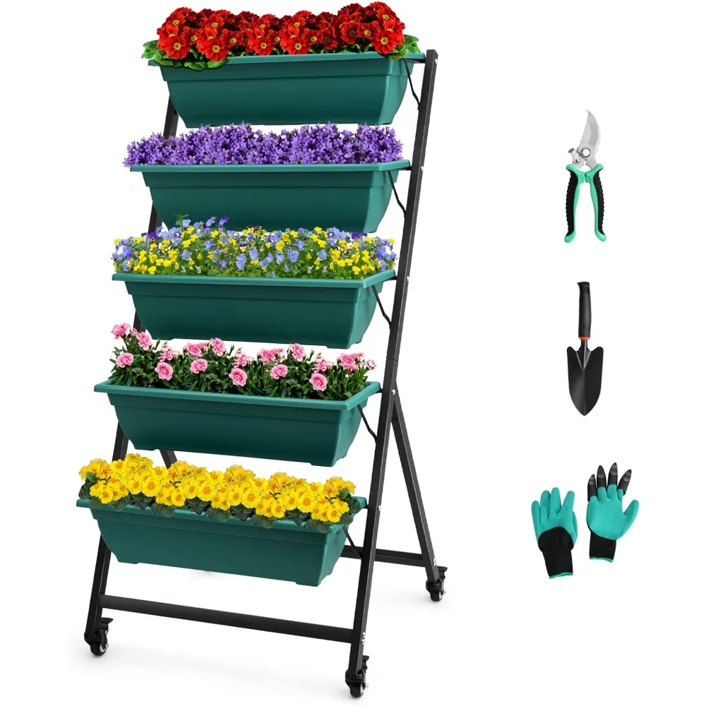 

Vertical Garden Planter Removable Pale Green Raised Bed Box with 5 Container Boxes,Digging Claw Gloves,Trowel,Purning Shears