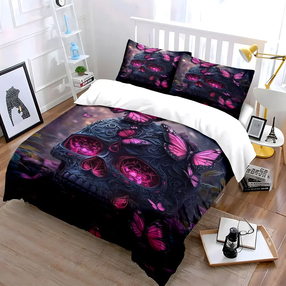 Elegant Skull Butterfly Decor Set Multiple sizes kid's and adults' bedroom Exquisite 3PC bedding set, gift