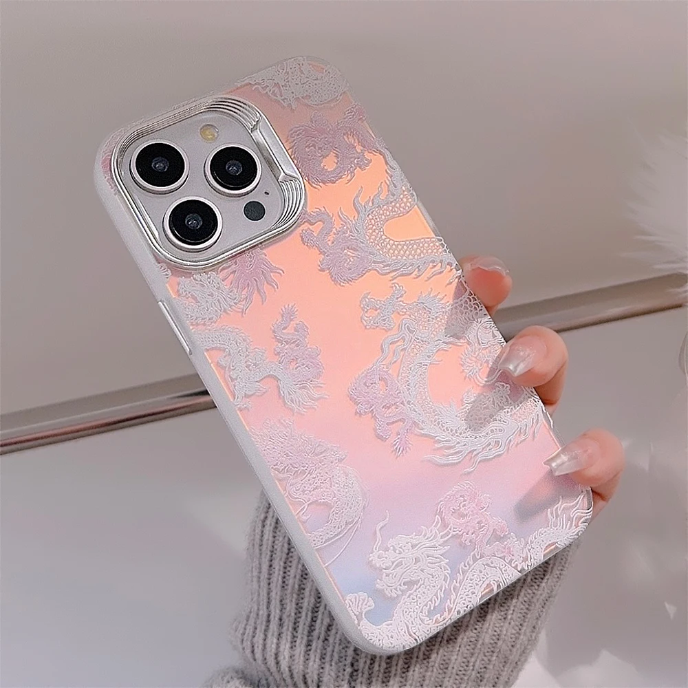 Dragon Silver Shockproof Case For iPhone 15 13 12 11 Pro Max 14 Plus Oriental Style Shockproof Cool Dragon Case