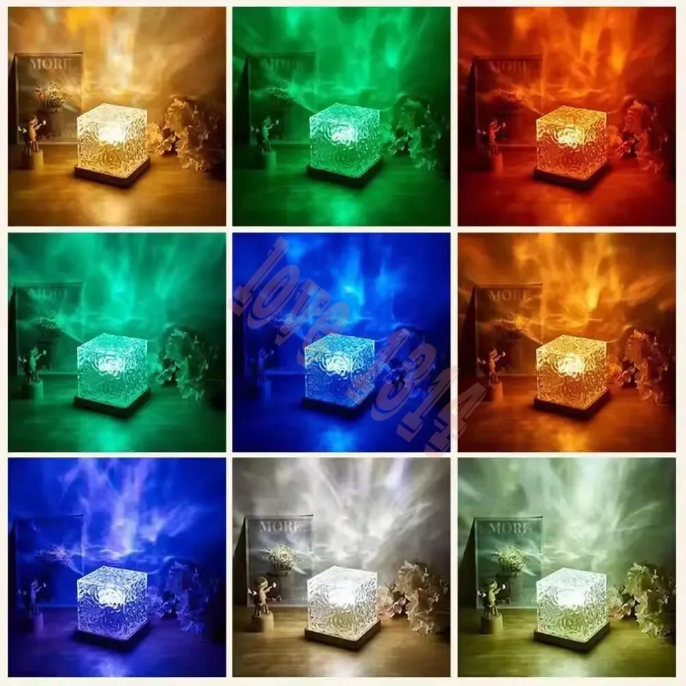 Ripple Ambient Light Night Light Creative Girl Gift Bedside Bedroom Flame Aurora Dynamic Desk Lamp Square Water