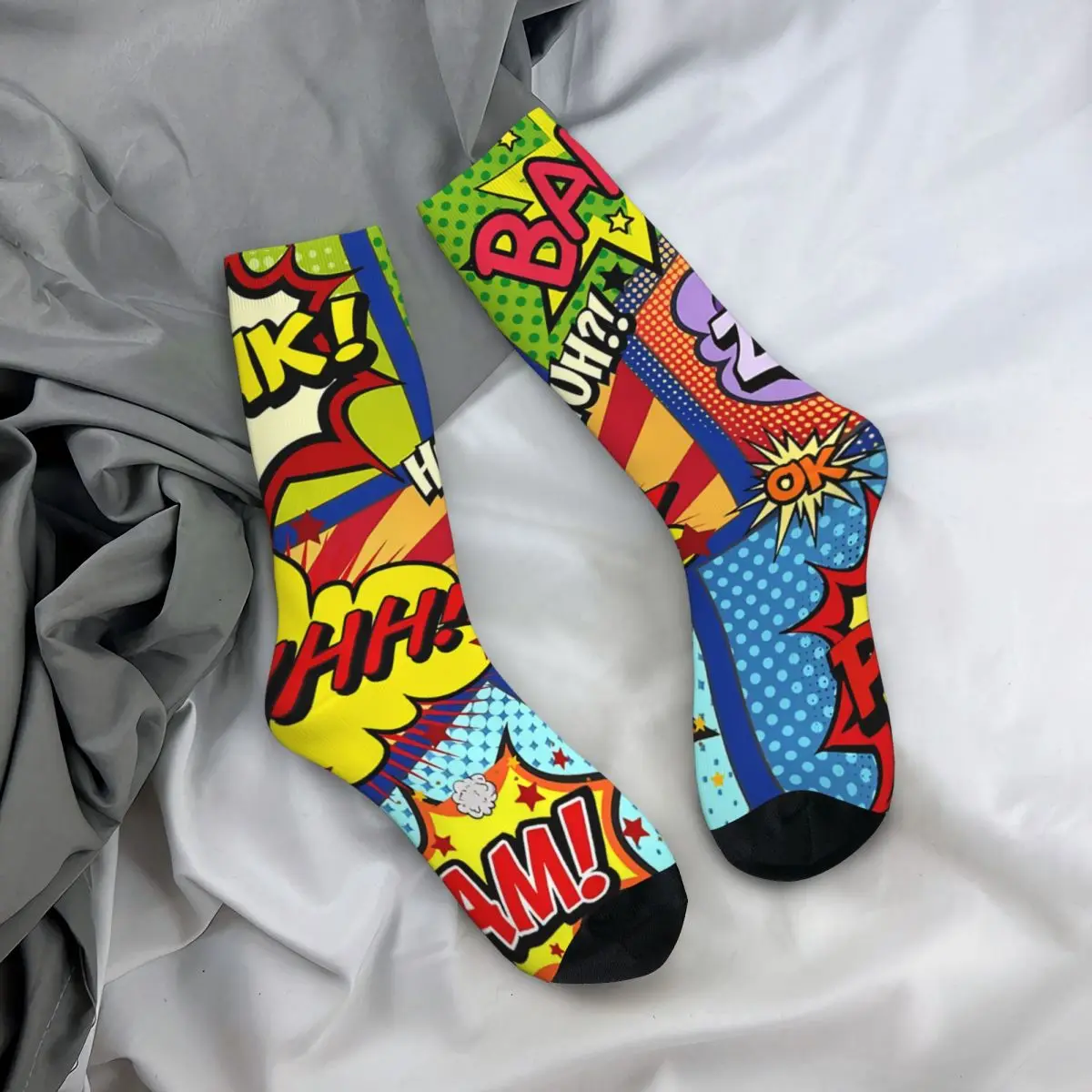 Happy Retro Colorful Comic Book Panels Crazy Men\'s Socks Unisex Street Style Seamless Printed Funny Crew Sock Boys Gift