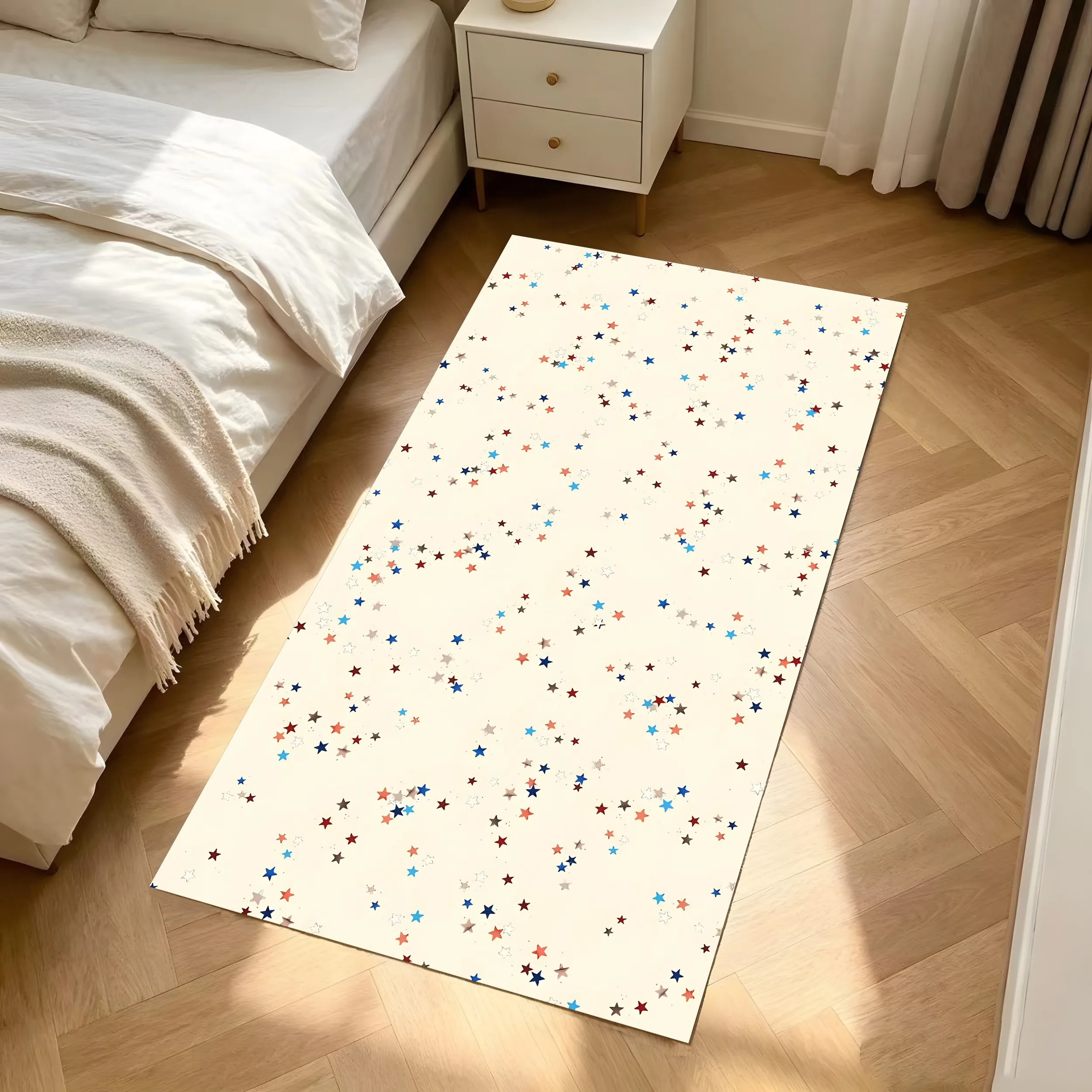 2D Carpet Features Colorful Scattered Star Pattern Offering Fresh Simple Eye-Catching Style Creates Warm Festive Atmosphere Hall