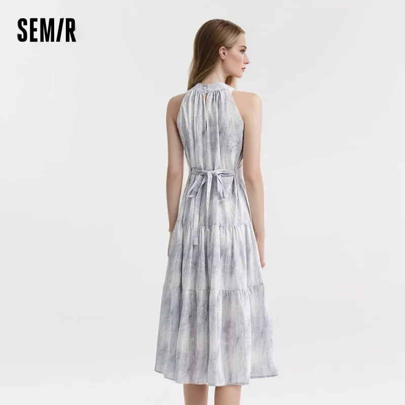 Semir Co-Branded Dress Women Myriad National Style Summer 2024 New Waisted Loose Hanging Neck Long Dress Temperament