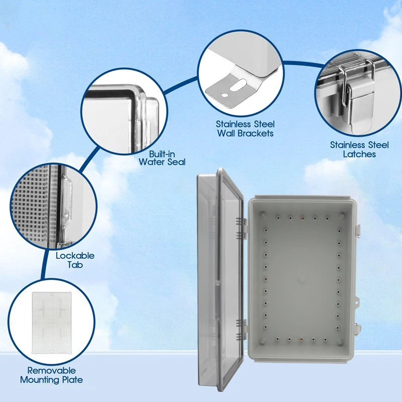 11.8x7.9x5.1 Inches Waterproof Din Rail Distribution Box Connections Project Cases Visible Transparent Hinged Lid Support DIY