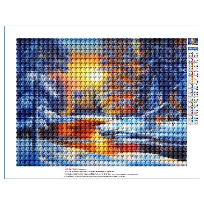 5D Diamond Painting Set Natural Scenery DIY Diamond Art Painting Snow Frozen Lake Bridge House Diamond Embroidery Home Decor Gif