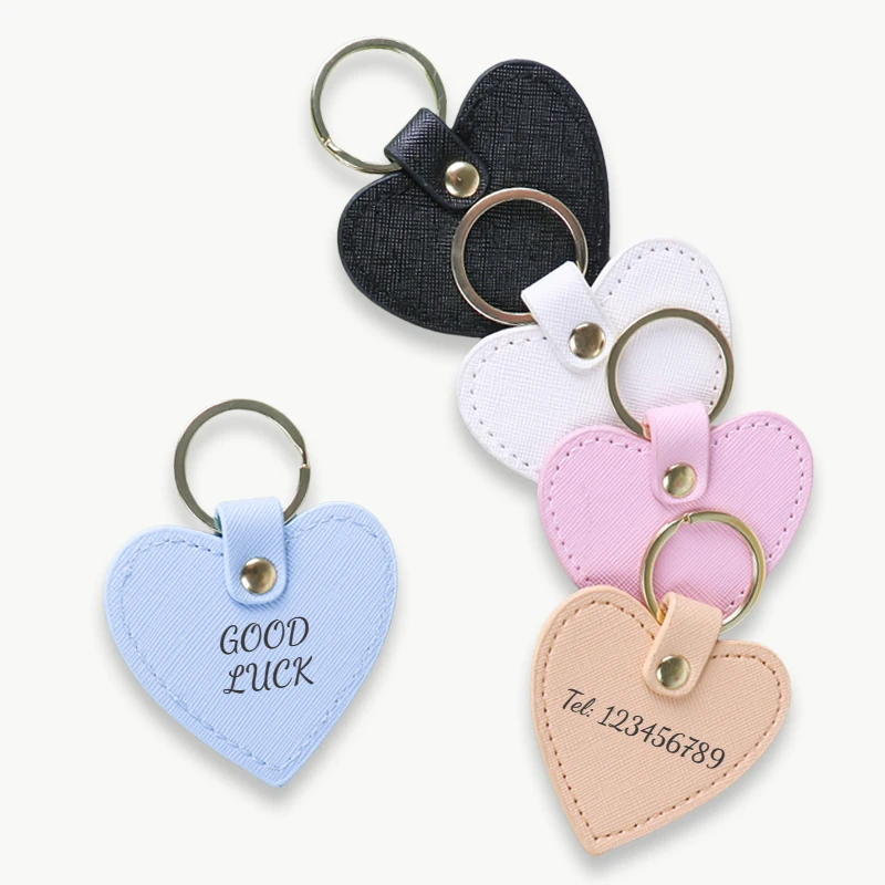 Heart-shaped Leather Keychain Custom LOGO Name Laser Engrave Text Personalized Key Chain Bag Pendant for Car Door Company Gift - view 2
