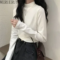 New Turtleneck T-shirt Women Solid Color Long Sleeve Top Y2k Clothes Autumn Winter Korean Fashion Base T Shirts for Womens 2025