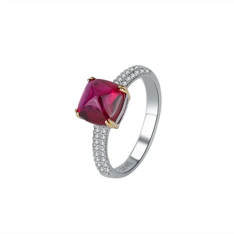 18K Gold Inlaid with PT950 Platinum Colored Gems Emerald Sugar Tower Sapphire Sugar Tower Full Set Ring Main Stone 8*8