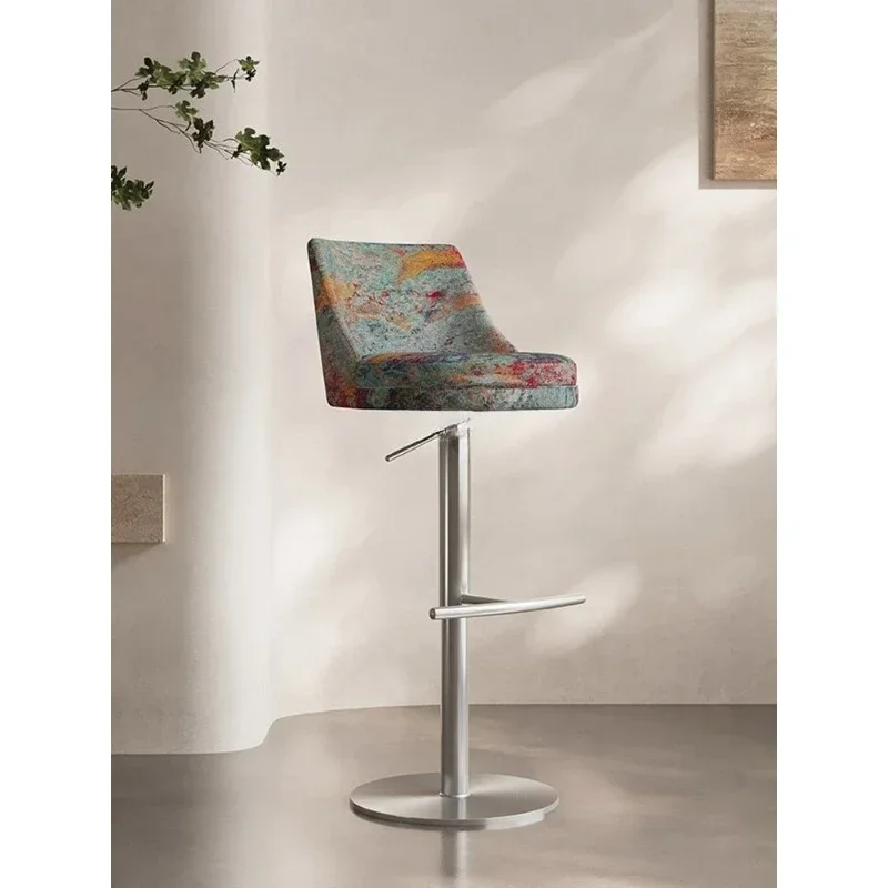 Bar chair designer stainless steel island chair household liftable rotating high  light luxury high-end