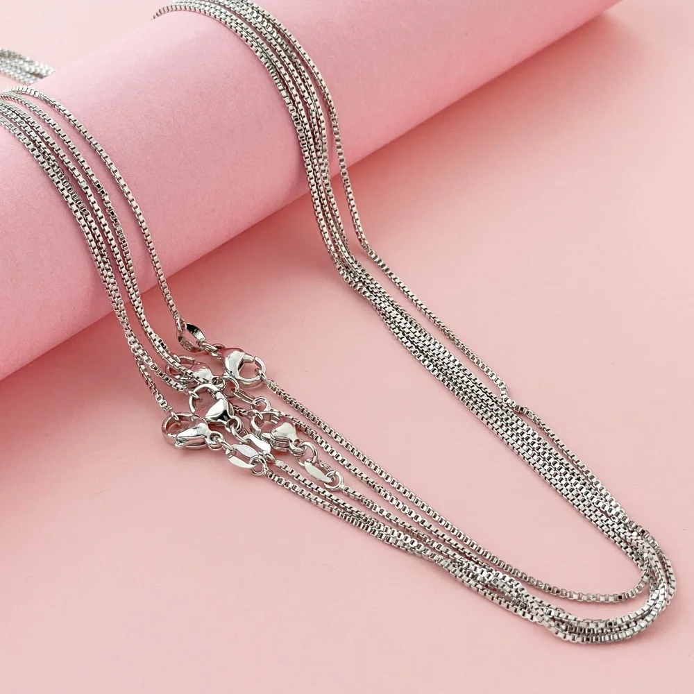 

1-10PCS wholesale 925 Sterling Silver 1MM Box style chain Necklace Chain For Women Men Fashion Wedding Party Jewelry Gift