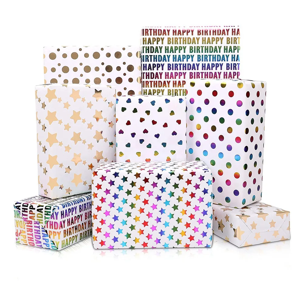6 hojas de papel para envolver regalos, papel de regalo colorido multicolor para mujeres y hombres, cumpleaños o Navidad, 50CM X 70CM-POS