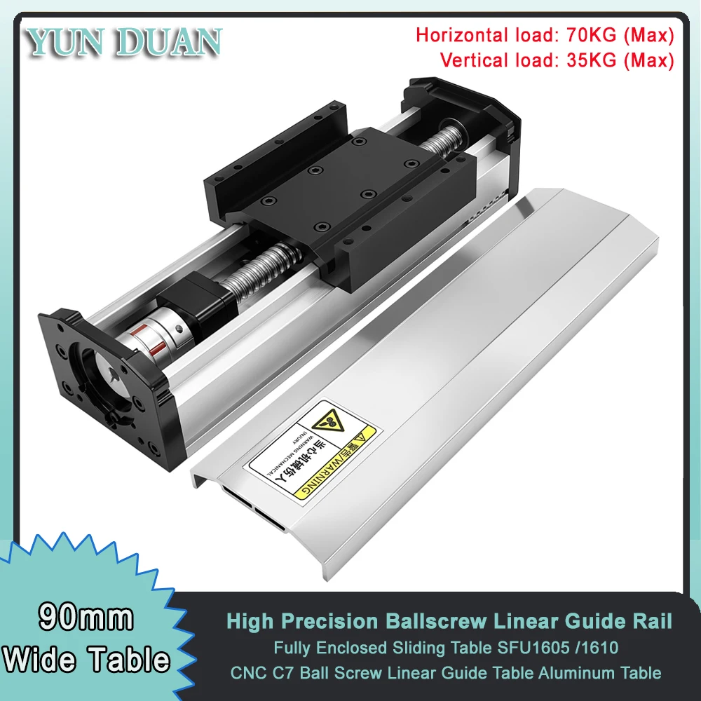 90mm Width Fully Enclosed Linear Rail Guide Dust Cover Ballscrew Slide Stage For Nema 23/Nema34 Stepper Motor/60/80mm Servo 70KG