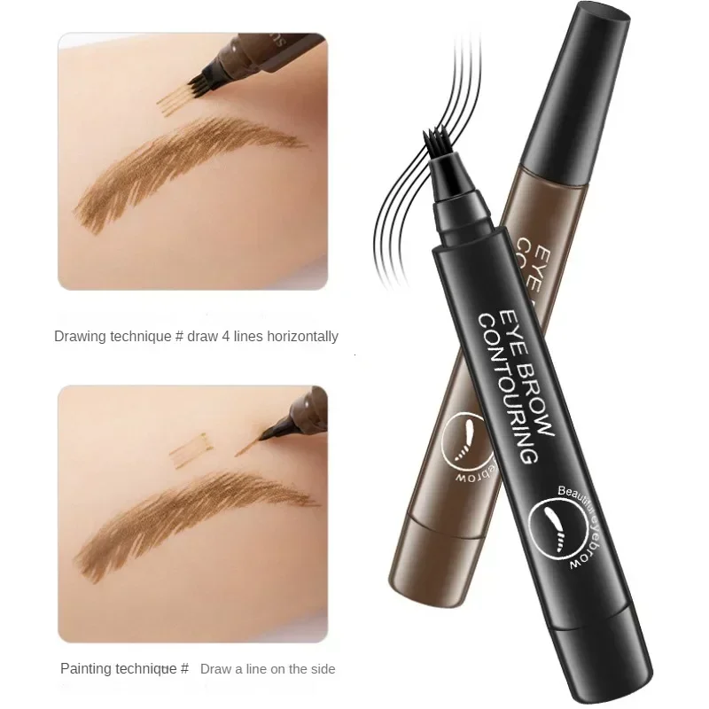 EyebloguTattoo-Stylo de tatouage pour microblading, étanche, 4 pointes de fourchette, longue durée, professionnel, croquis fin, amélioration des galets, crayon pour sourcils