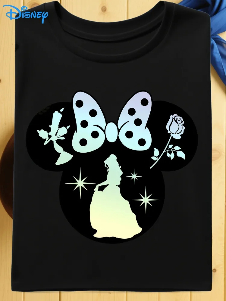 Disney Minnie Mouse y La Bella y La Bestia Camiseta inspirada en Bella Camiseta casual de manga corta con cuello redondo Fiesta temática y uso diario