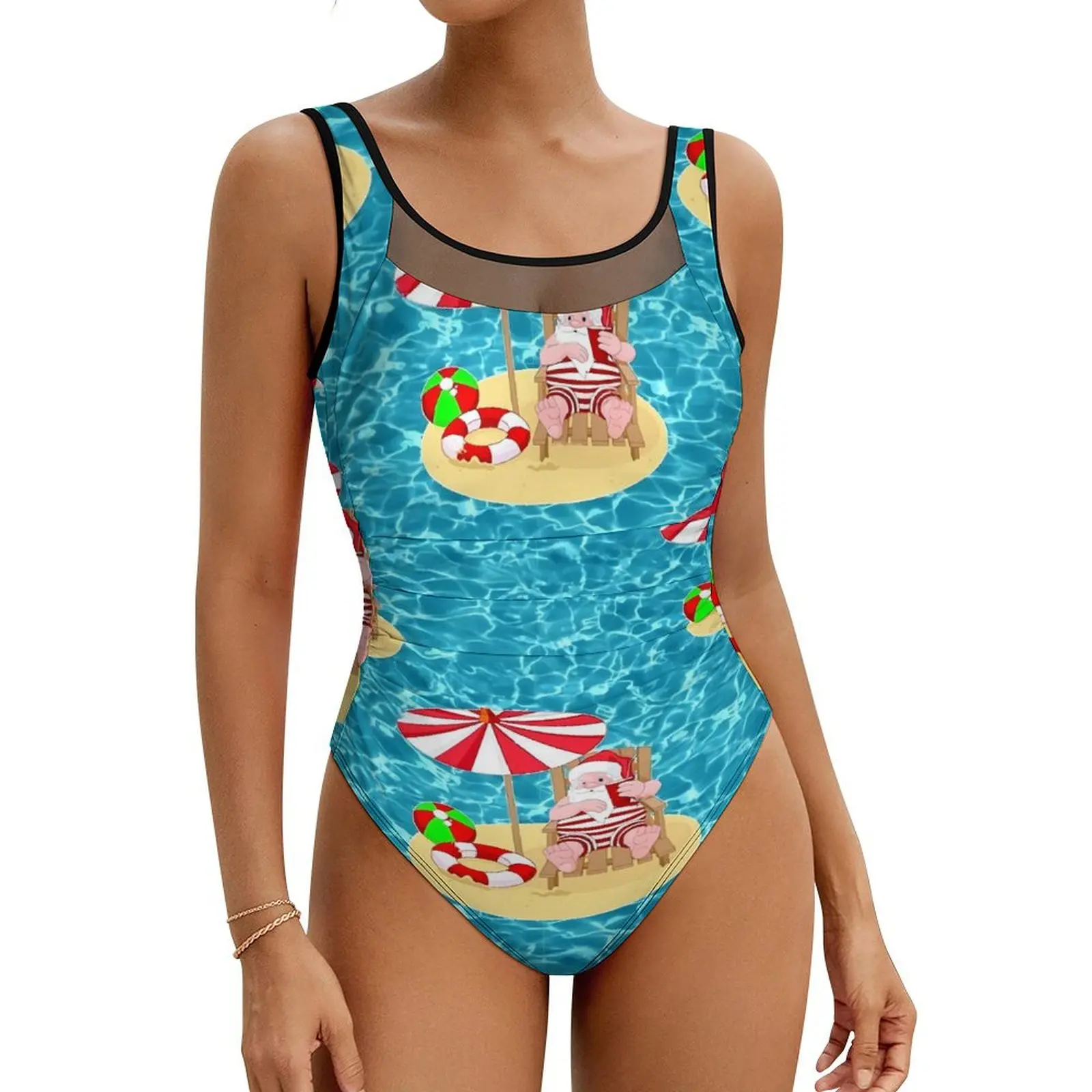 Christmas Swimsuit Xmas Beach Santa Claus Swimwear Holiday Swim Swimsuits Hollow Out Bathing Suit Woman Push Up Sexy Beach Wear