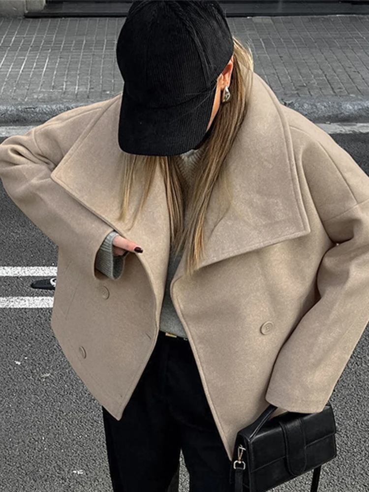 Casual Women's Jacket Large Turndown Collar Solid Color Jackets Double Breasted Loose Women Coat New Autumn Coats Outerwear