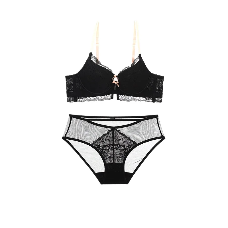 Women’s Wire‑Free Push‑Up Lace Bralette Set Sweet Delicate Lace Side Support Anti‑Sagging Comfort Intimates For Daily Wear
