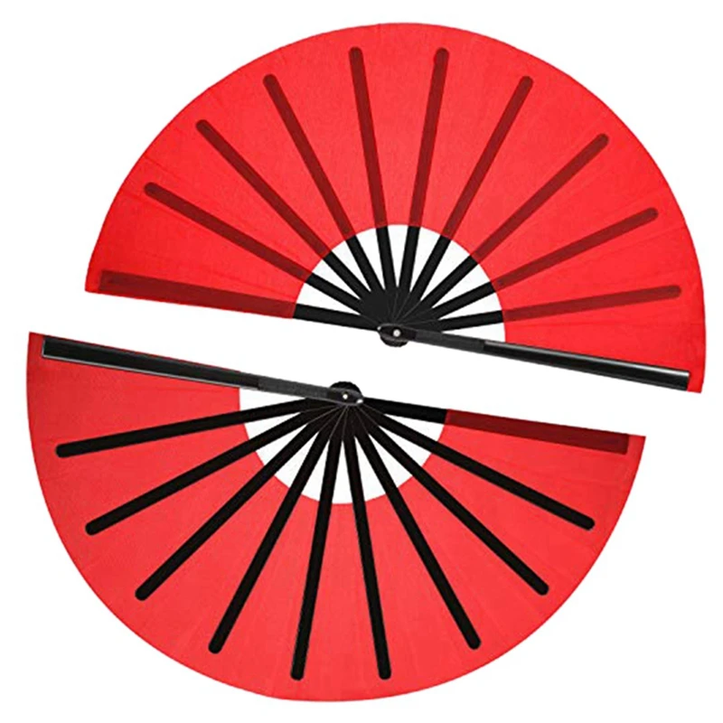 8 Pieces Large Folding Fan Nylon Cloth Handheld Folding Fan Chinese Kung Fu Tai Chi Fan Decoration Fold Hand Fan (Red)