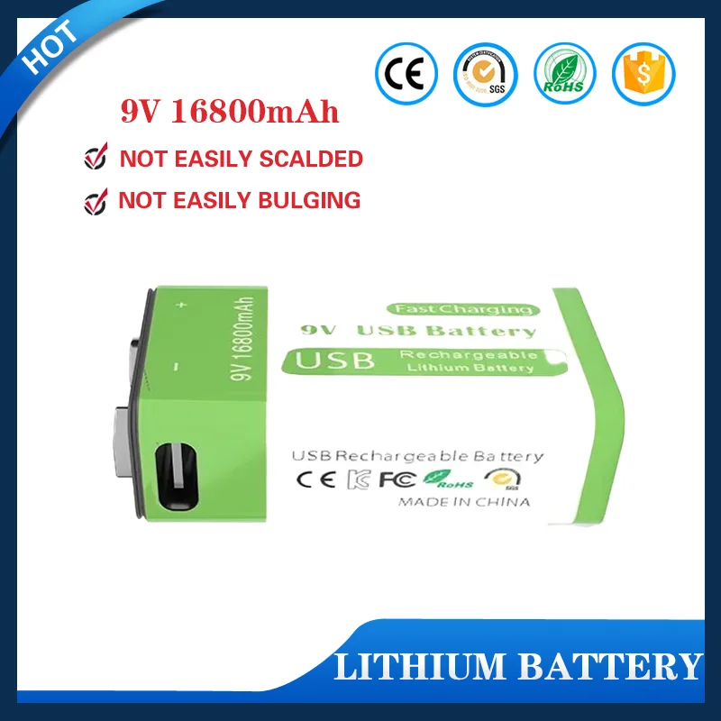 USB 9V Rechargeable Li-ion Battery 16800mAh High Capacity For Multimeter, Microphone, Toy, Remote Control, KTV System