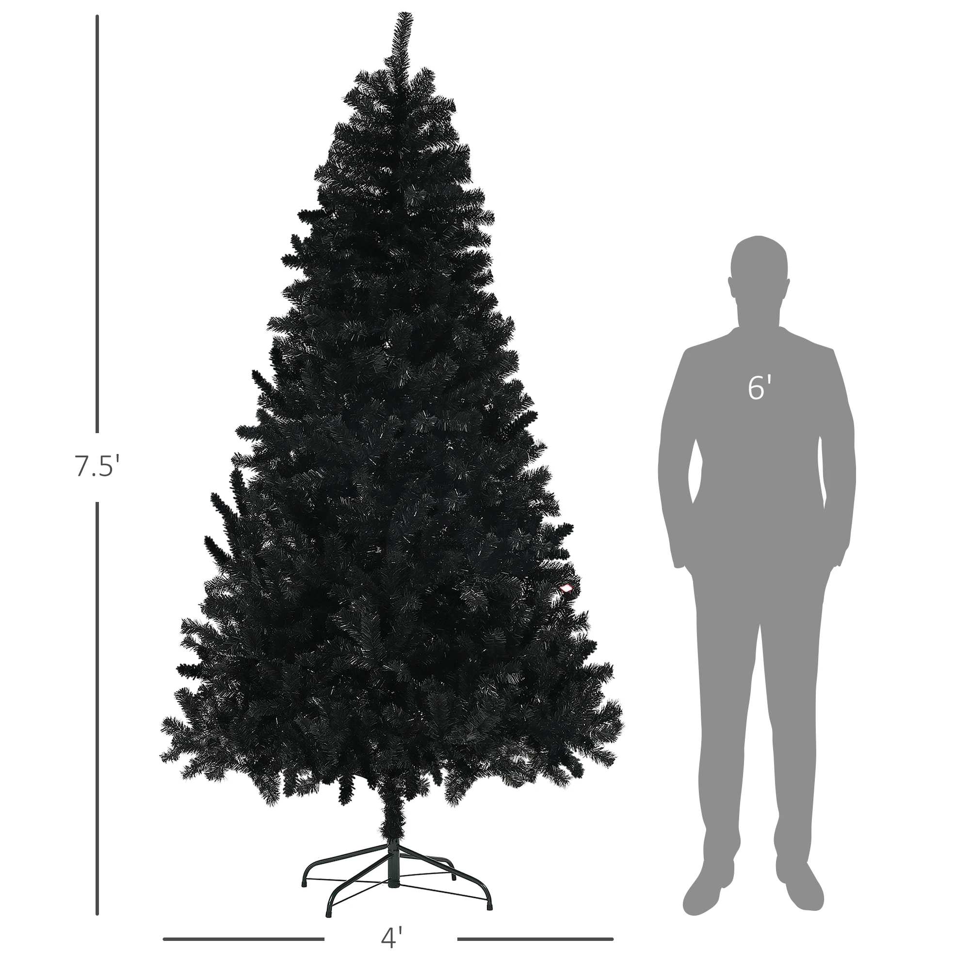 Homcom 7.5ft Artificial Black Christmas Tree, Holiday Décor W/ Steel Base, Black