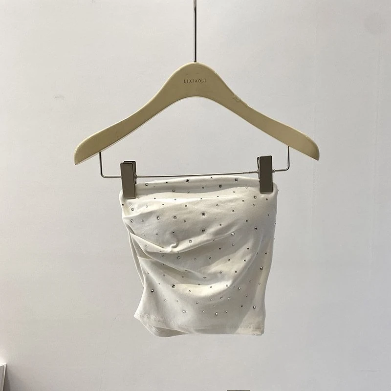 Y2k سترة صيفية مثيرة ماسية ملابس نسائية بدون حمالات غير منتظمة بطيات قميص قصير موضة 2025 Ropa Mujer خزانات كورية مقصوصة