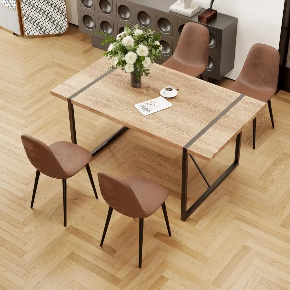 Dining Table Set for 4, Modern Wood Dining Table, Fabric 4 Chairs,Table and Chairs Set of 4,Ideal for Kitchen