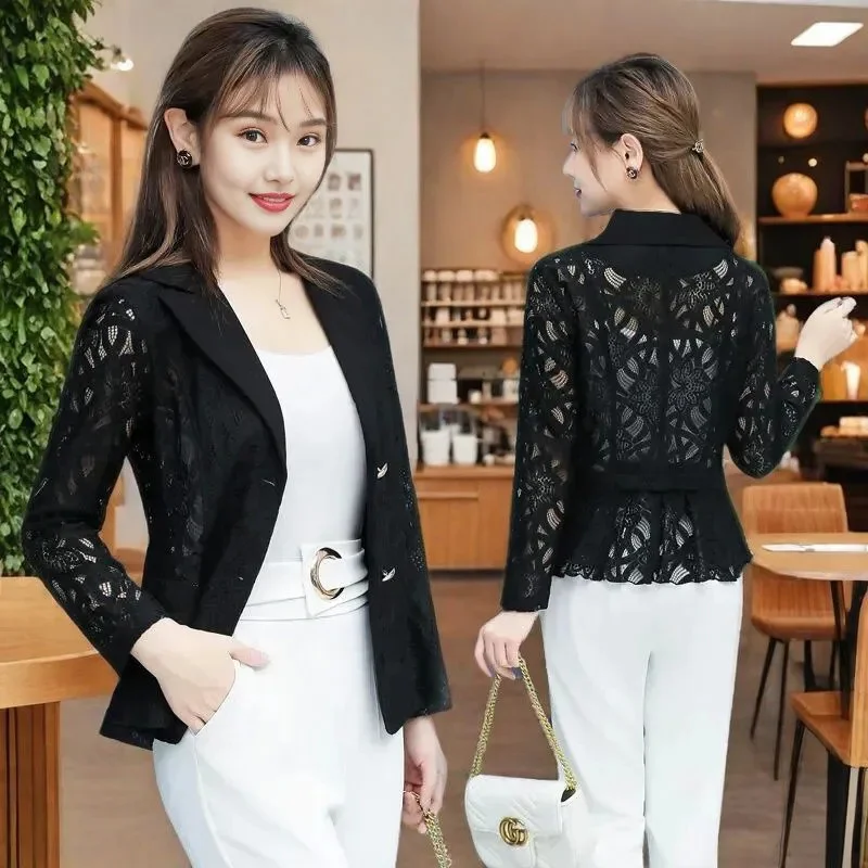 レースブレザー ジャケット 薄手 レディース 春夏 2025新作 透かし彫り スーツコート 韓国風 気質 アウター 女性用 オーバーコート ファッション トップス