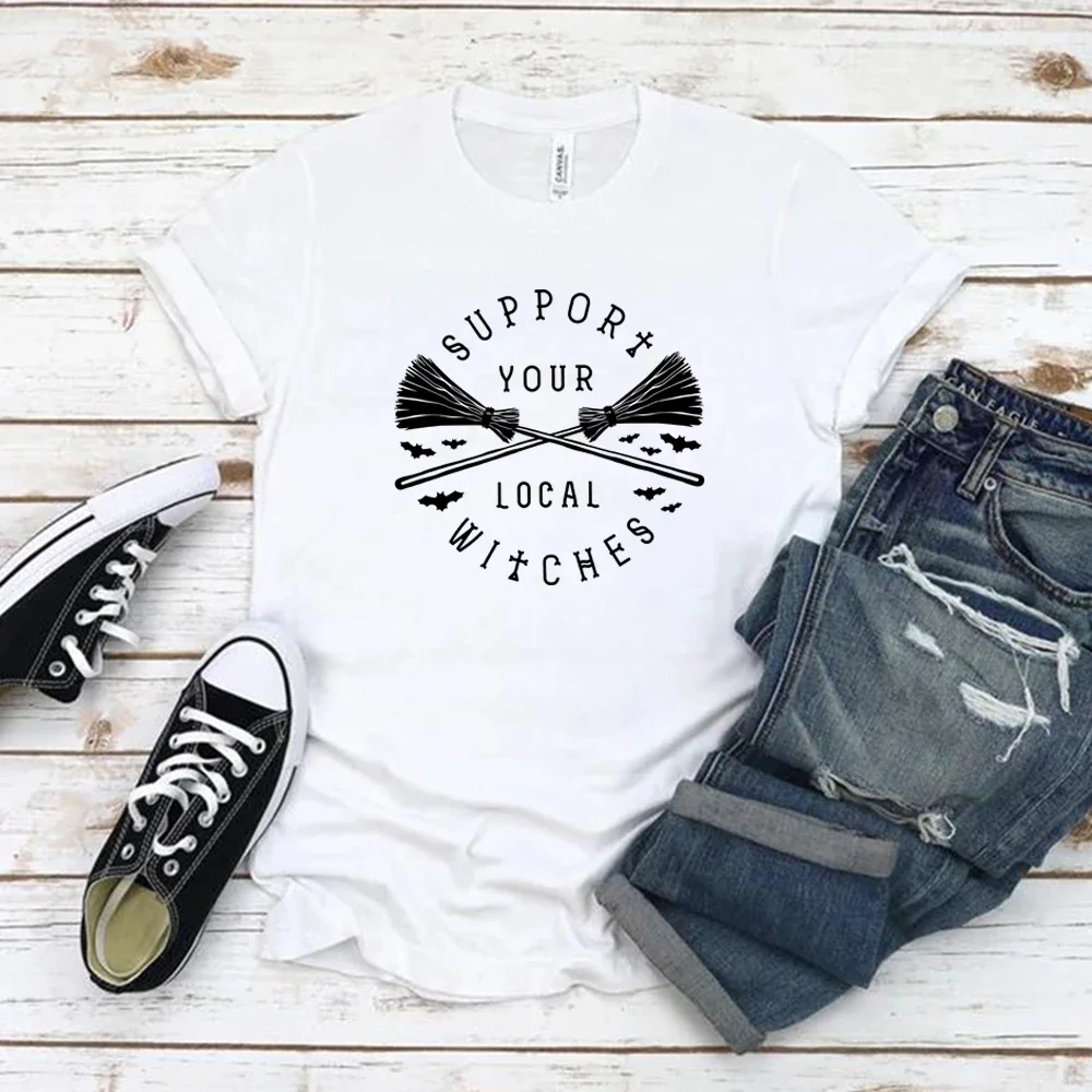 2026 Support Your Local Witches T-Shirt Local Witch Shirt Women Short Sleeve Graphic Tees Halloween Tshirt Streetwear Women Tops