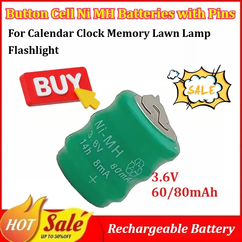

10-20pcs 3.6V 60/80mAh NI-MH Button Cell Ni MH Batteries With Rechargeable Battery for Calendar Clock Memory Lawn Lamp calendar