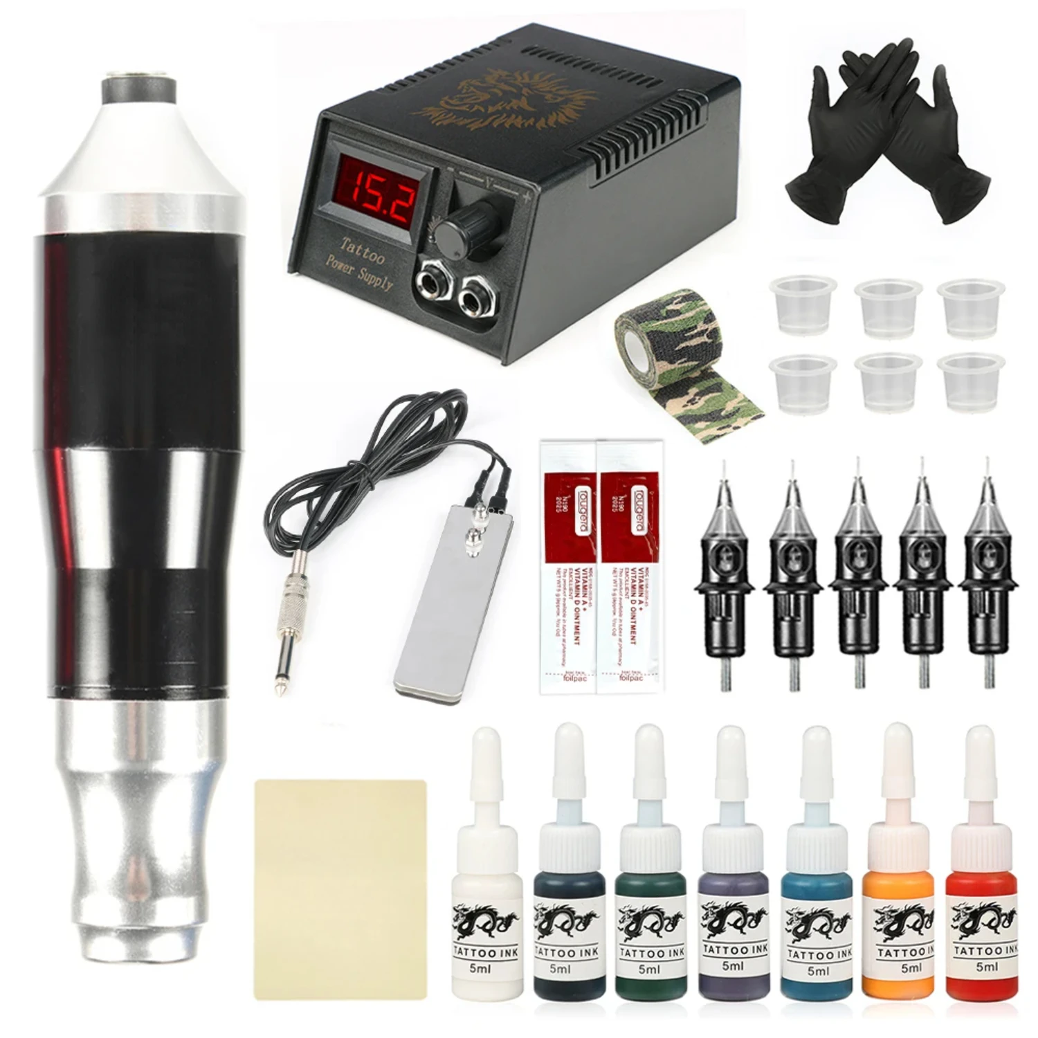 

Professional Tattoo Machine Set Rotary Tattoo Pen Aurora-P1 Tattoo Power Supply With Cartridges Needles Tattoo Gun Kit Complete