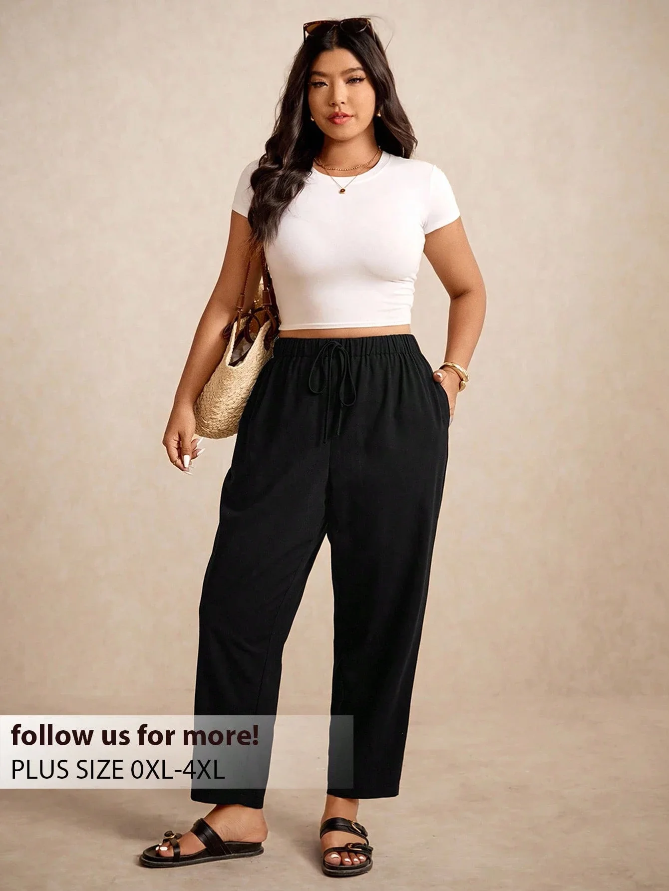 

Женские однотонные повседневные брюки-капри больших размеров с эластичной резинкой на талии и карманами, летние