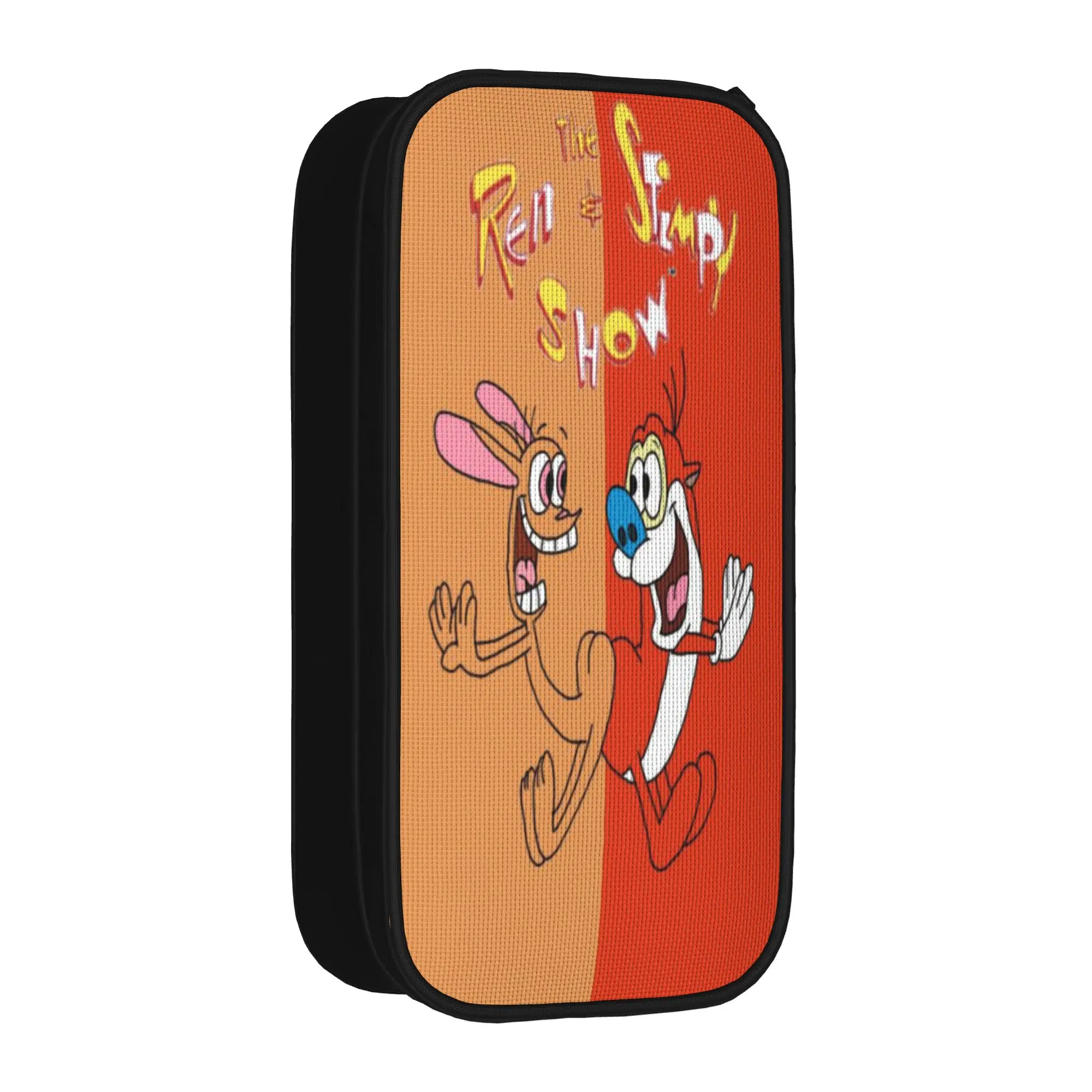 Duo Rucksack Ren & Stimpy  Pencil Cases Cute   Pen Box Bag Girl Boy Big Capacity Office Zipper Pencil Pouch
