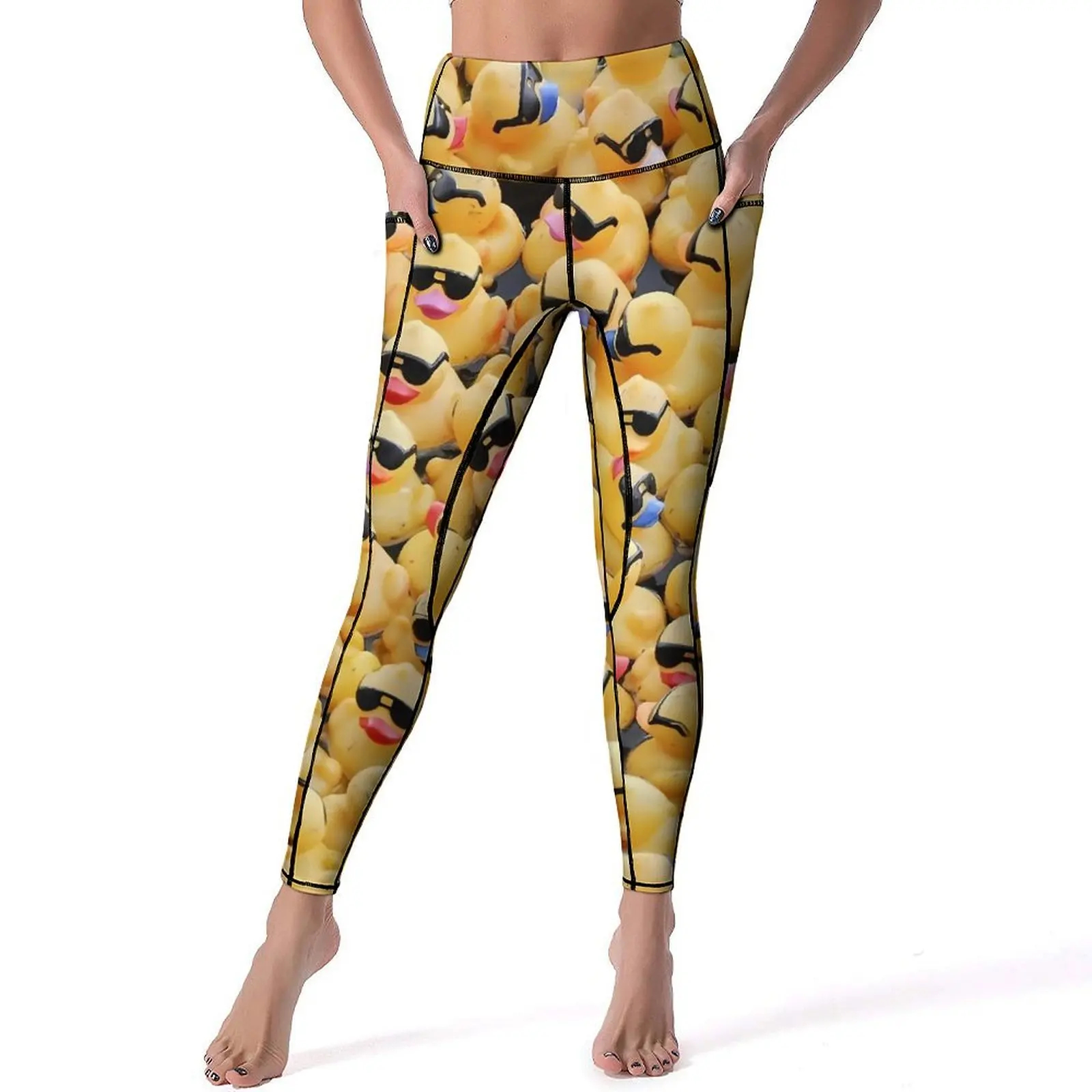 Un sacco di anatre Leggings Sexy divertenti animali Palestra Pantaloni da yoga Vita alta Collant sportivi ad asciugatura rapida Tasche Leggins di design alla moda