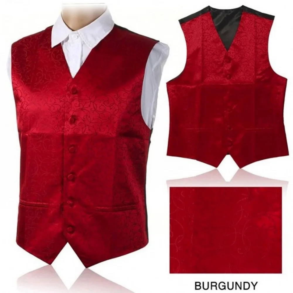 Wedding Red Vest Paisley Sim Fit Floral Pattern Male Sleeveless V-Neck Slim Fit Party Waistcoat Ikepeibao