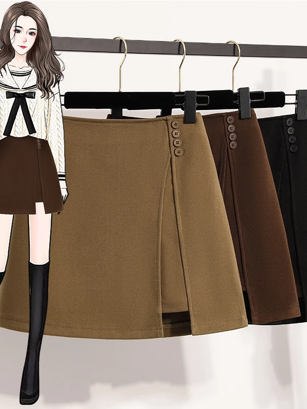 تنورة صوفية أصلية على شكل حرف a شق التخسيس Bodycon عالية الخصر Ele Sle لباس غير رسمي قطع مستقيمة شتاء 2025 #2