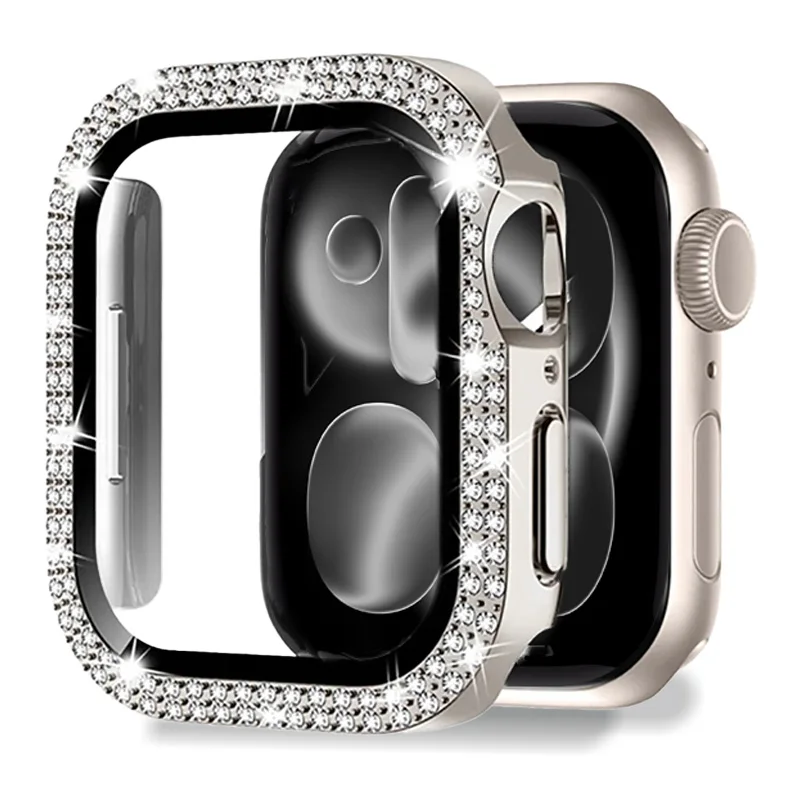 Gehärtetes Glas + Diamantabdeckung für Apple Watch-Gehäuse 11 10 46 mm 42 mm 44 mm 40 mm 45 mm Bling Bumper Protector iWatch Serie 9 7 8 SE