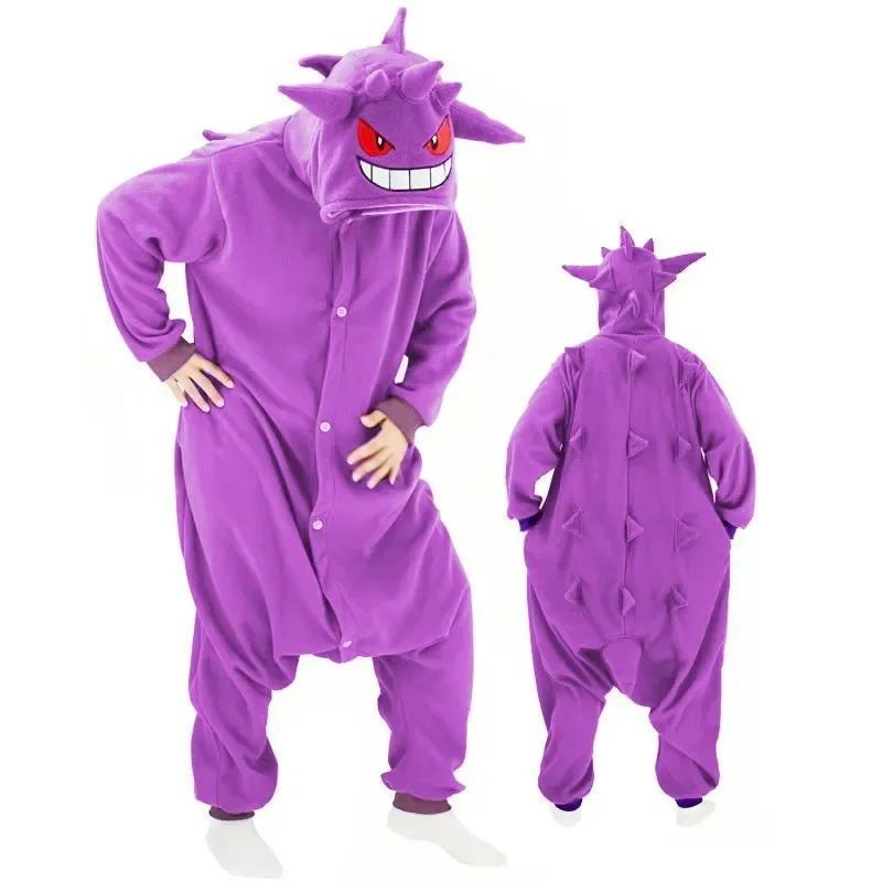 Otoño e Invierno franela gruesa Pokemon Gengar Onesies versión de inodoro de dibujos animados simples hombres y mujeres pareja pijamas para el hogar