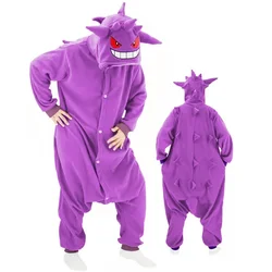 Autumn and Winter Thickened Flannel Pokemon Gengar Onesies Simple Cartoon Toilet Version Men and Women Couple Homewear Pajamas